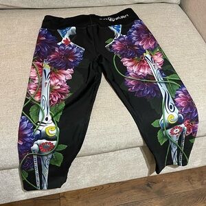 INKnBURN Black and Purple Floral Capris